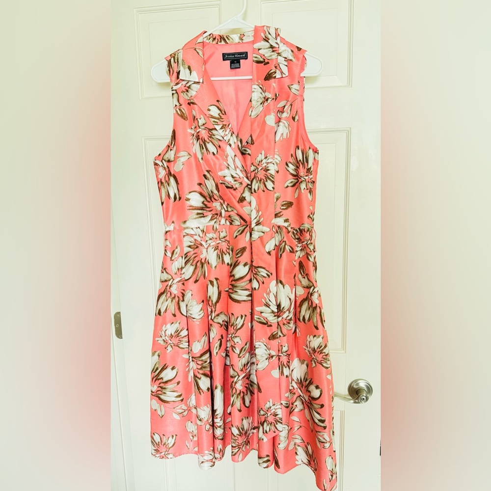Jessica Howard Coral Floral Dress with belt SZ 10